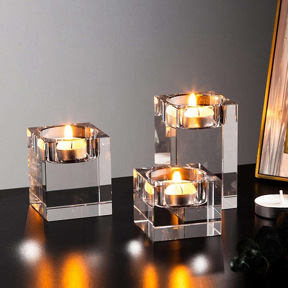 Candle Holder Solid Crystal Clear Square Glass Pillar for Home 2