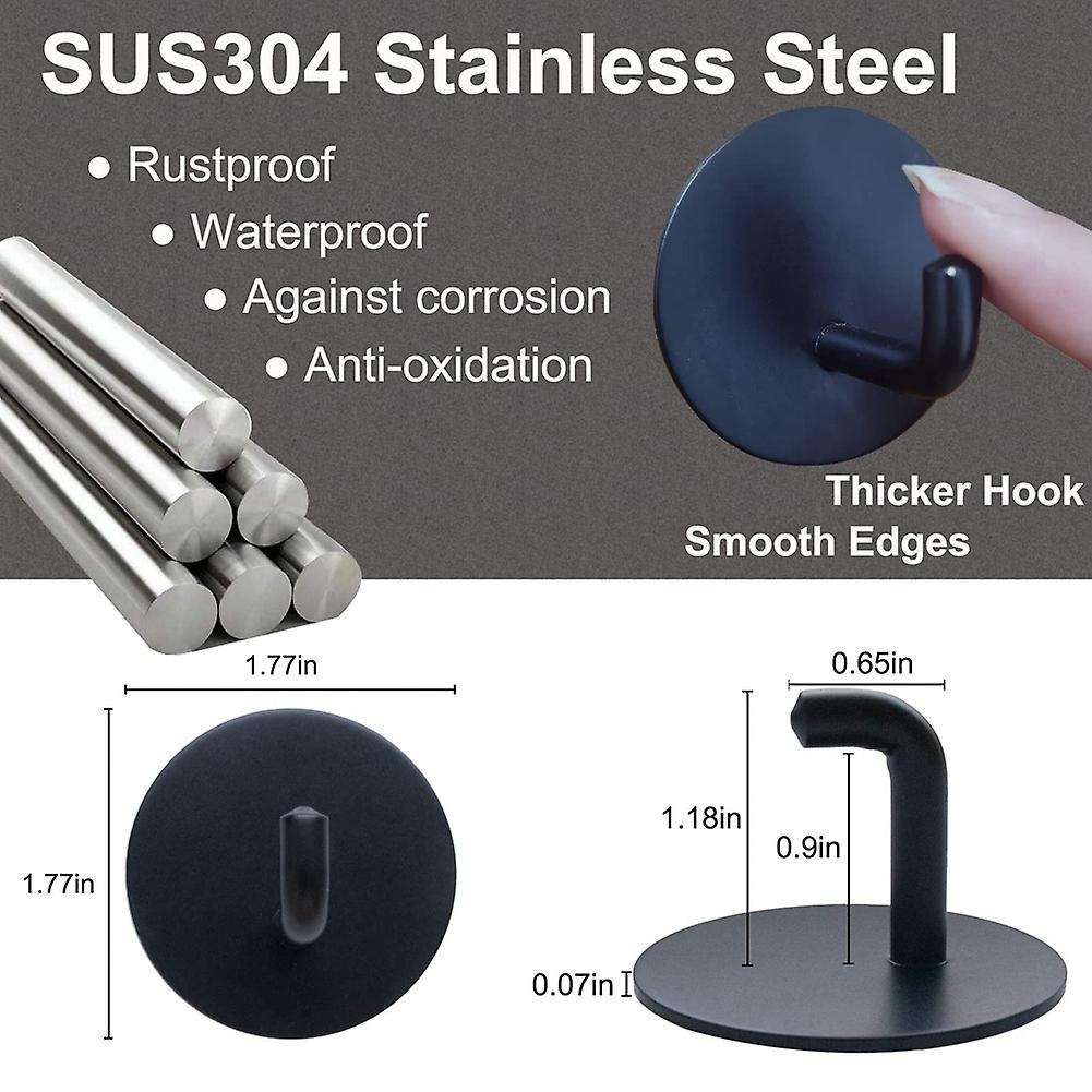Wall Hooks Adhesive Towel Hooks Stainless Steel Kitchen, 8pcs Black
