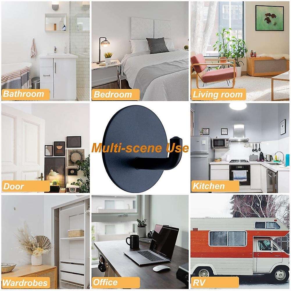 Wall Hooks Adhesive Towel Hooks Stainless Steel Kitchen, 8pcs Black