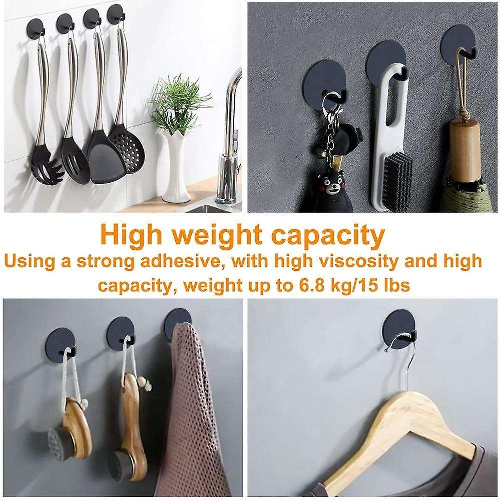 Wall Hooks Adhesive Towel Hooks Stainless Steel Kitchen, 8pcs Black