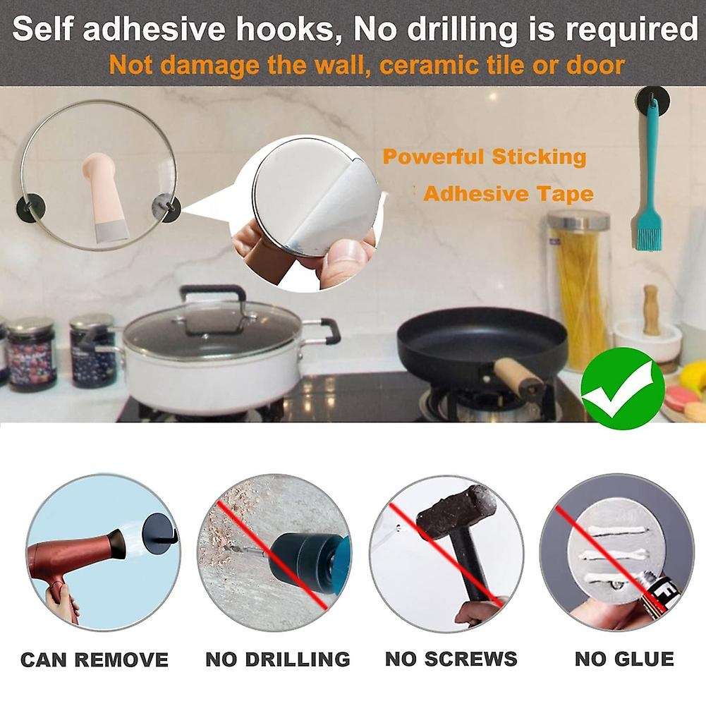 Wall Hooks Adhesive Towel Hooks Stainless Steel Kitchen, 8pcs Black