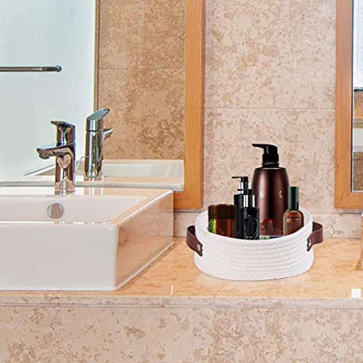 Woven Basket for Storage Oval Rope Coil Baskets with Handle Mini A