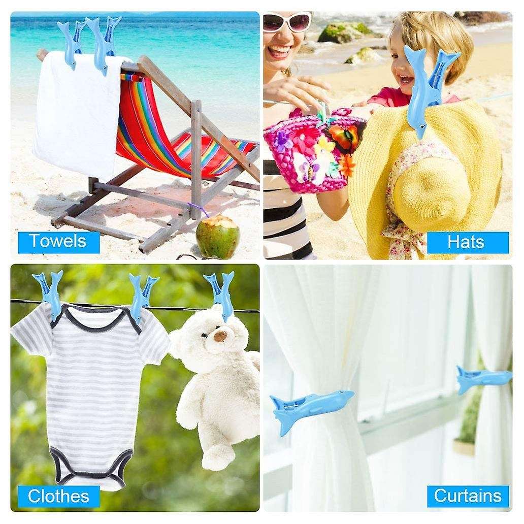 Beach Towel Clips Plastic Sunbed Pegs Clothes Clips, Dolphin 4pcs