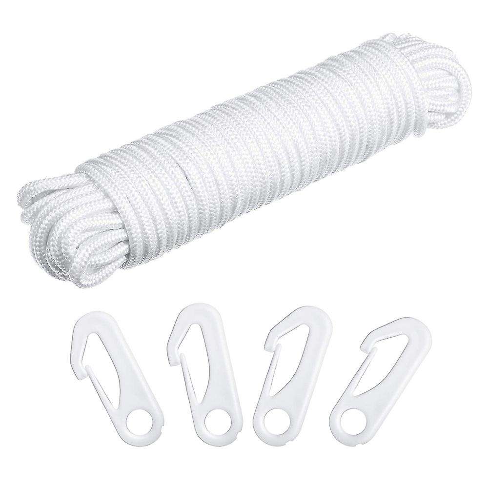 50 Feet X 1/4inch Flag Pole Halyard Rope with 4 Pieces Hook Clips