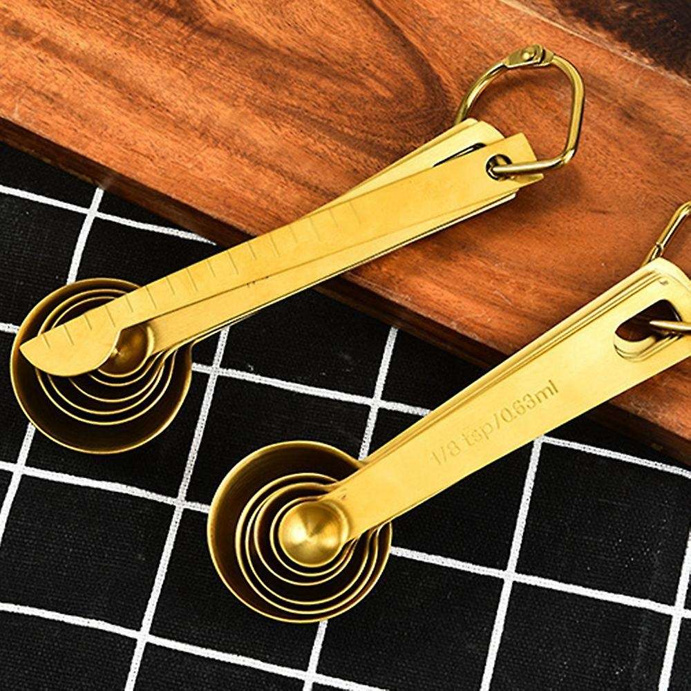 7pcs/set Measuring Spoon Stainless Steel Measuring Cup Coffee Gold