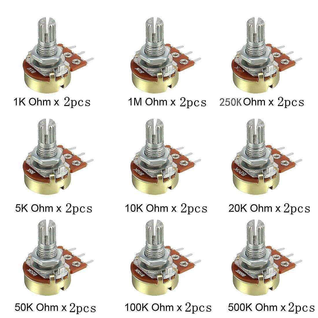 18pcs Wh148 Single Potentiometer Kit B1k/5k/10k/20k/50k/100k/500k/1m