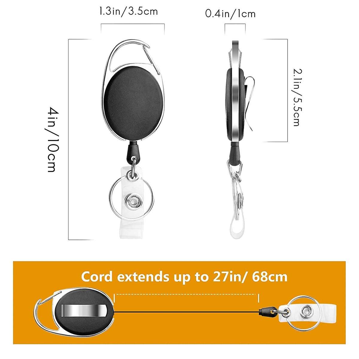 10 Pack Retractable Badge Reel for Id Card Key Keychain Holder Black