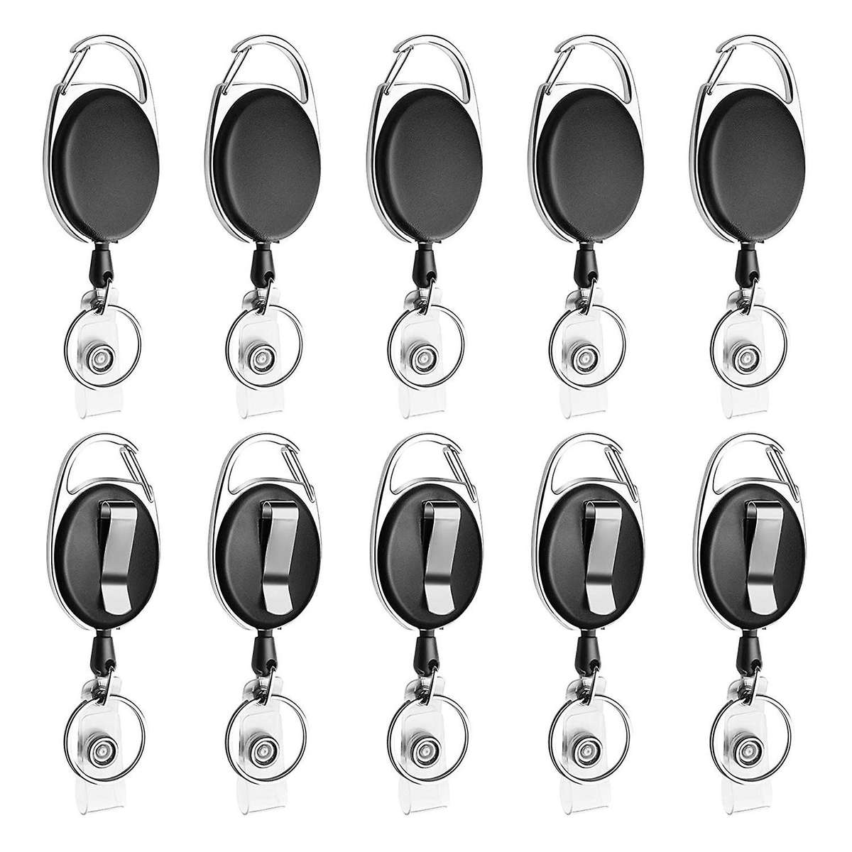 10 Pack Retractable Badge Reel for Id Card Key Keychain Holder Black