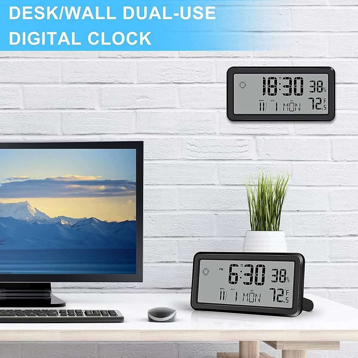 Alarm Clock for Bedroom,digital Wall Clocks,with Date,week,black