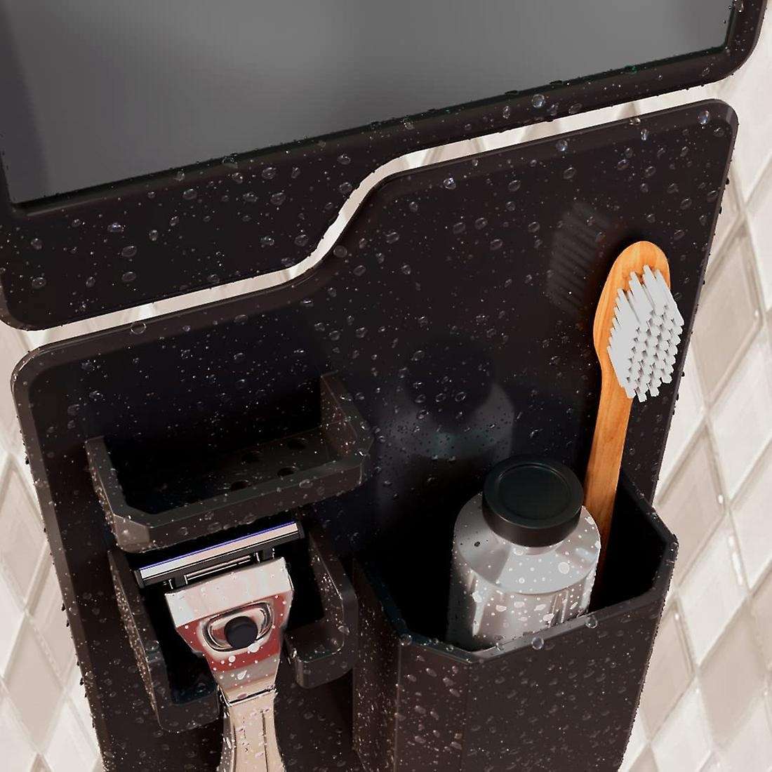 Shower Mirror & Organizer- Toothbrush Holder and Non-fogging Mirror