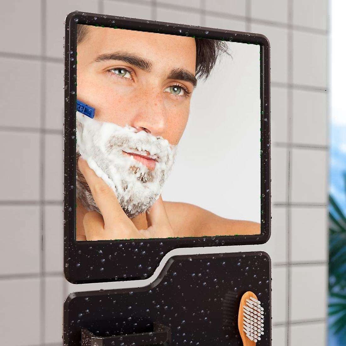 Shower Mirror & Organizer- Toothbrush Holder and Non-fogging Mirror