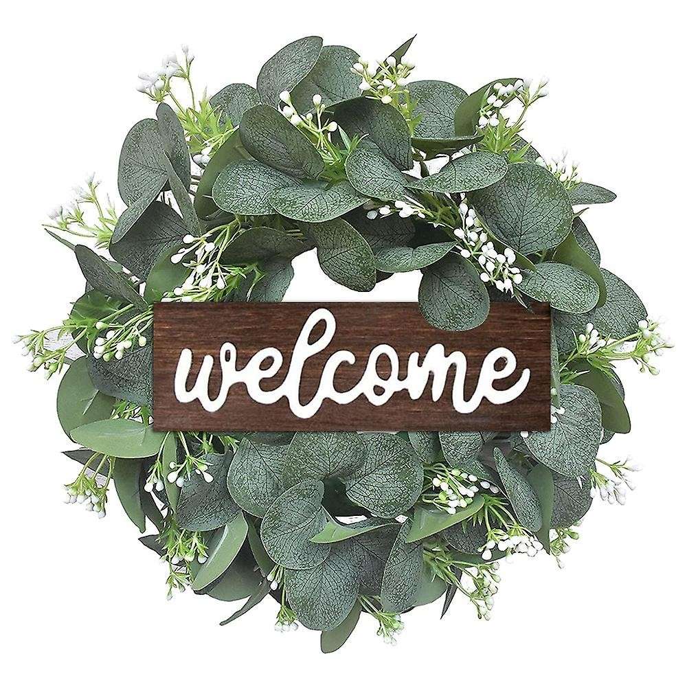 Artificial Eucalyptus Wreath 11inch Welcome Wreath with Wooden Sign