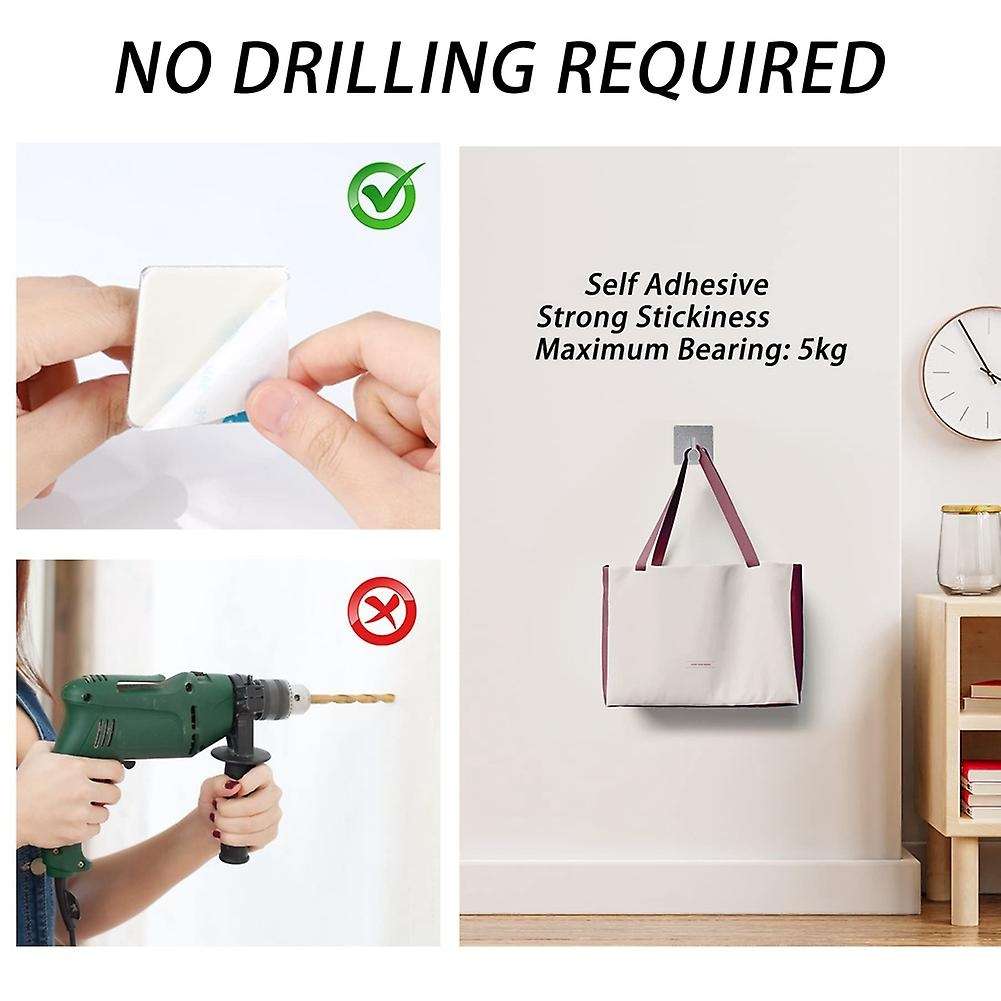 6pcs Adhesive Hooks for Bathroom Kitchen Living Room Silver