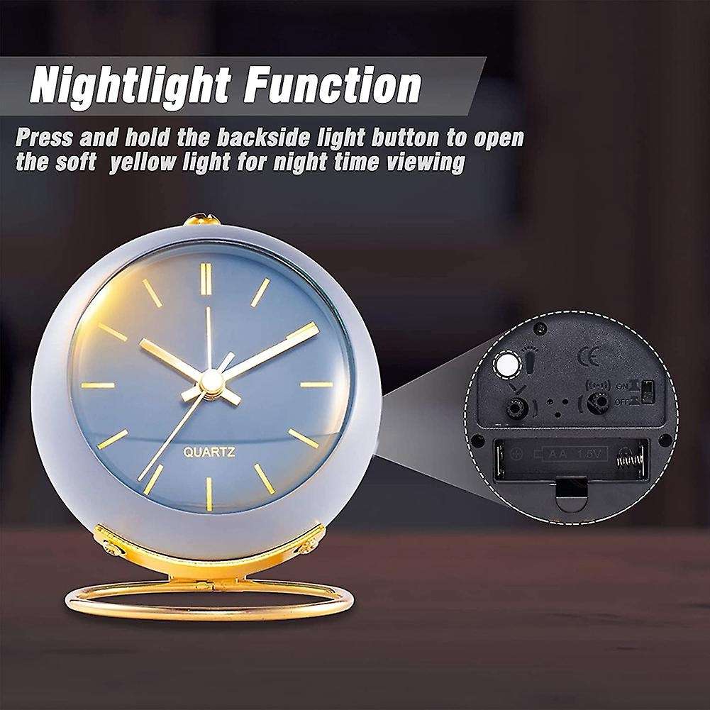 Battery Operated Desk Alarm Clocks with Light,retro Silent Blue