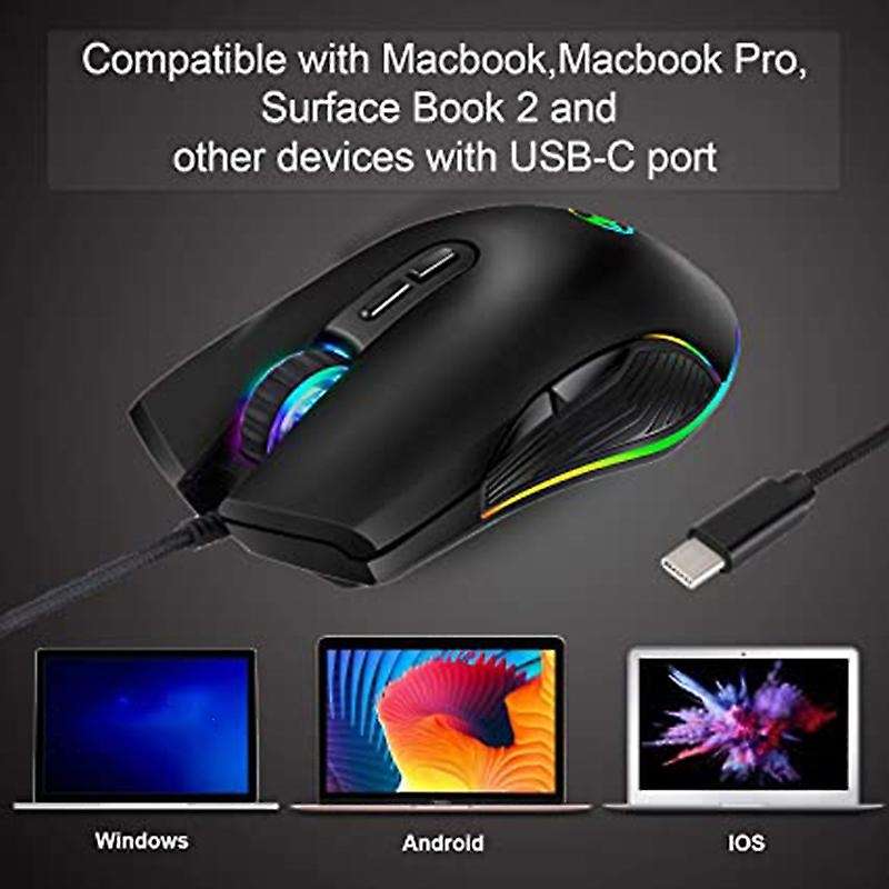Usb C Mouse Type C Ergonomic Wired Mouse Rgb Gaming Mouse