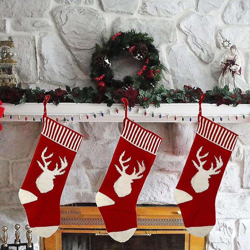 3 Pcs Christmas Stocking, Xmas Fireplace Socks Candy Gift Bag, A