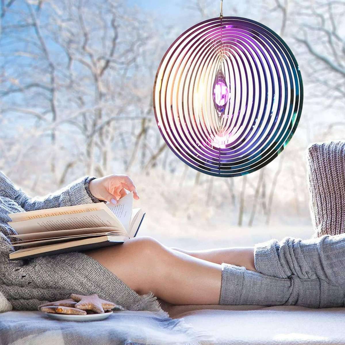 Round 3d Three Dimensional Rotating Wind Chimes 3d Metal Garden Decor