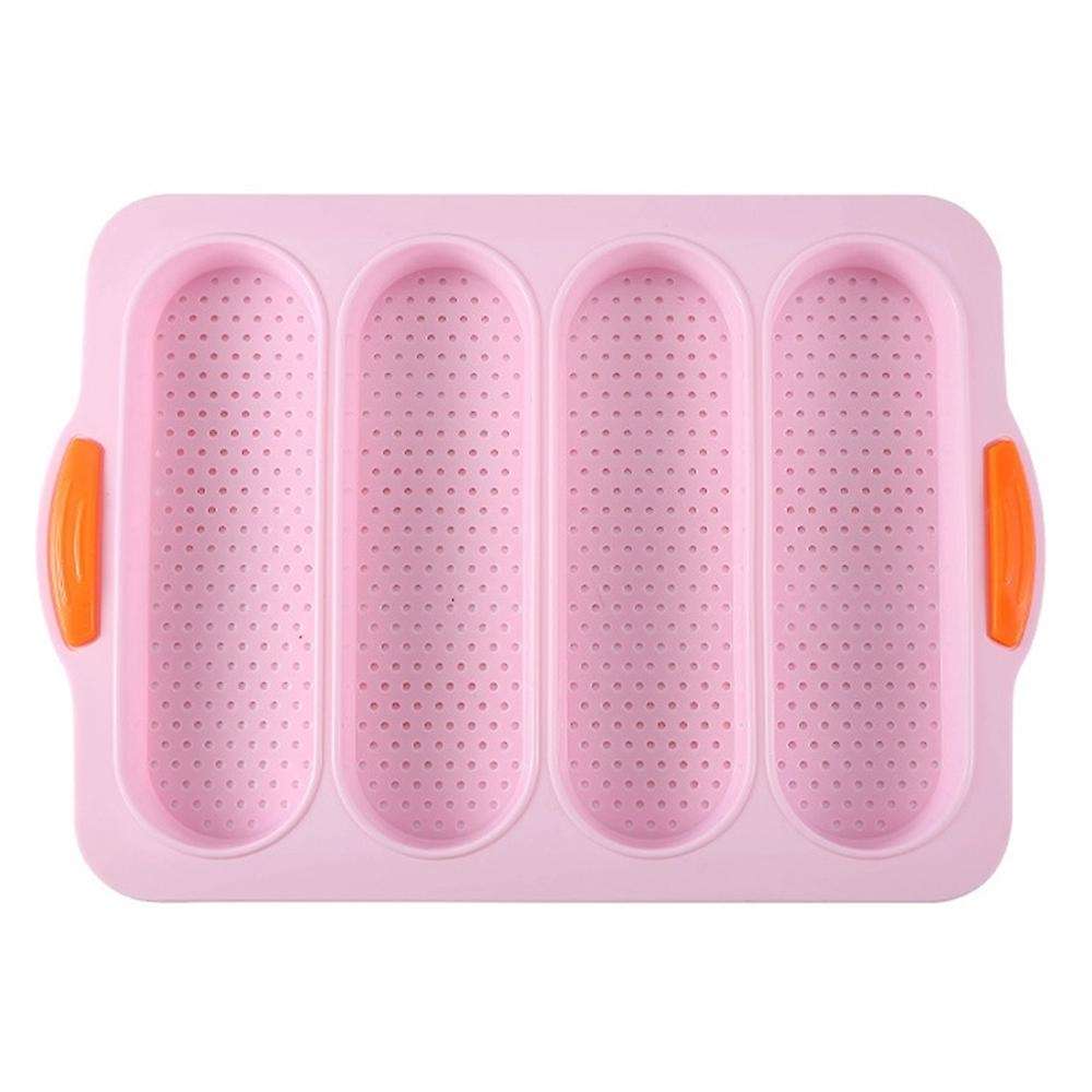 4 Slot French Stick Silicone Molds Bread Oven Cake Mold (pink)
