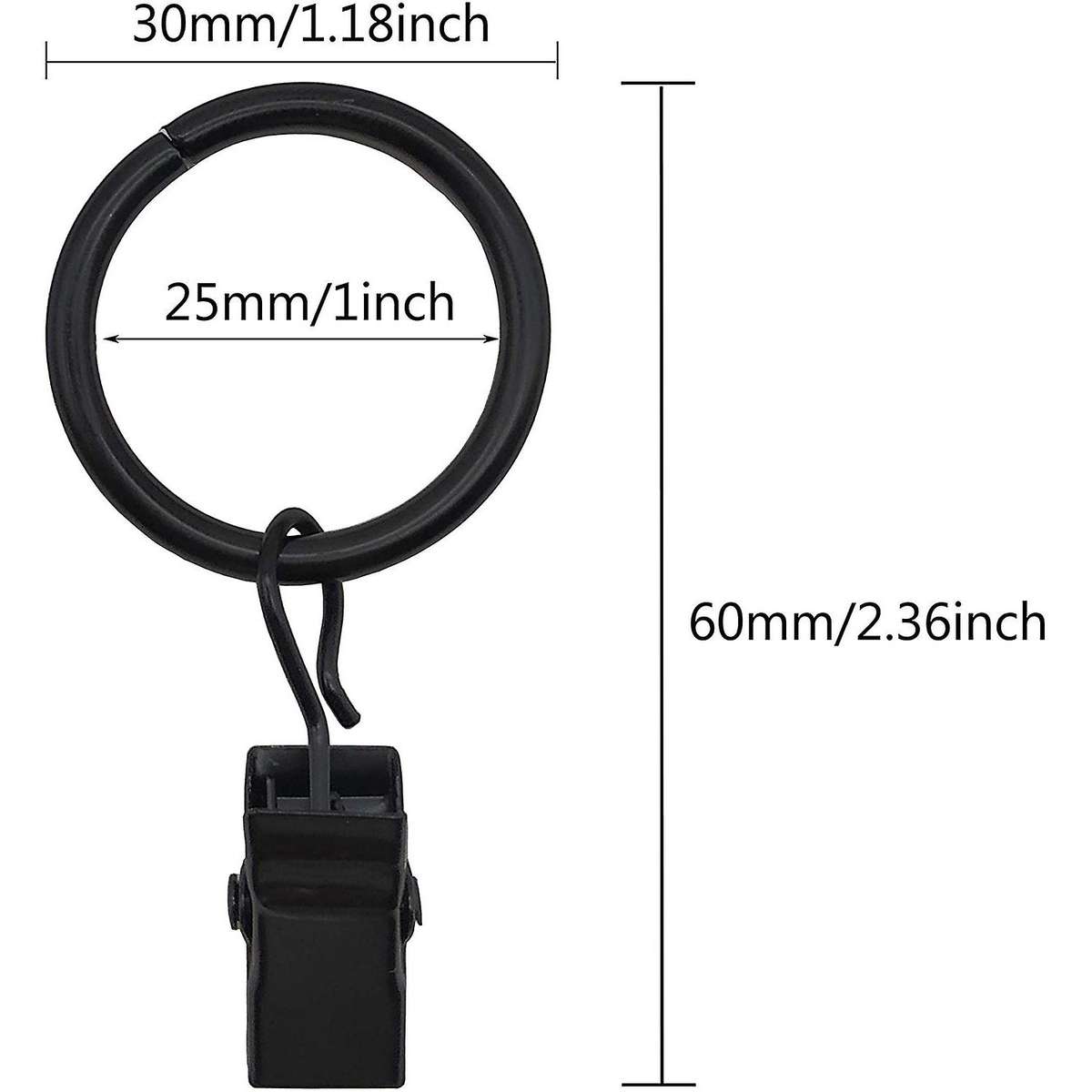 42 Packs Of Curtain Ring,with Clips,decorative Curtains,1 Inch,black
