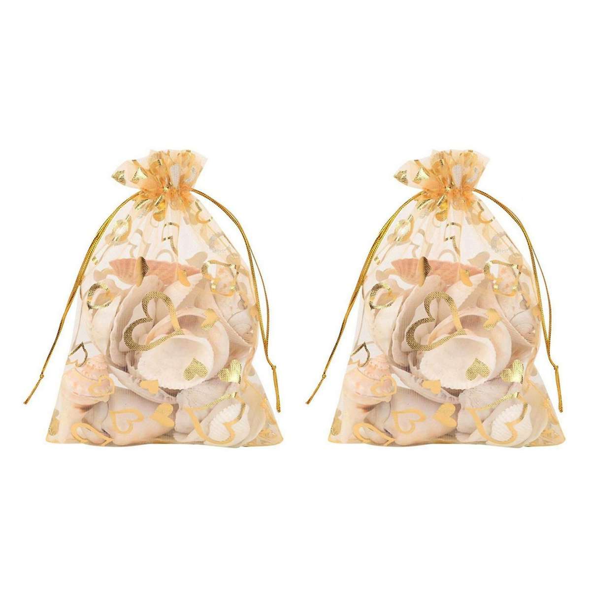 200pcs 9x12cm Sheer Drawstring Heart Organza Jewelry Gift Bags (gold)