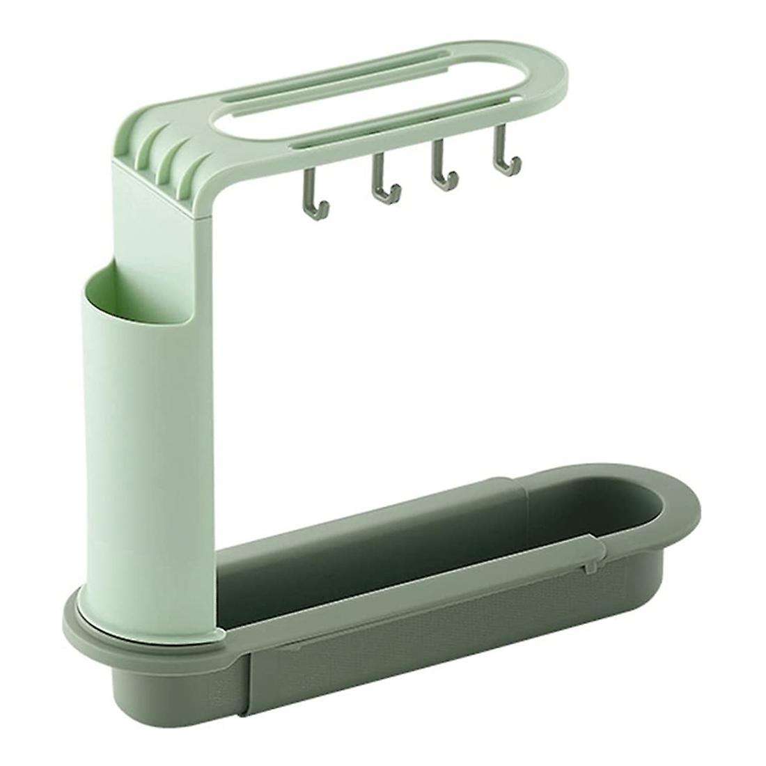Extendable Kitchen Sink Storage Rack Hanging Basket Sink Shelf Green