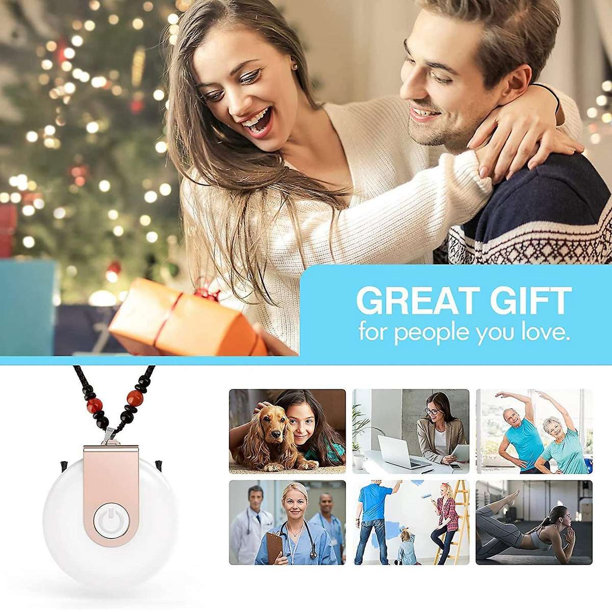 Mini Air Purifier Necklace for All Ages, Adults and Kids White+silver