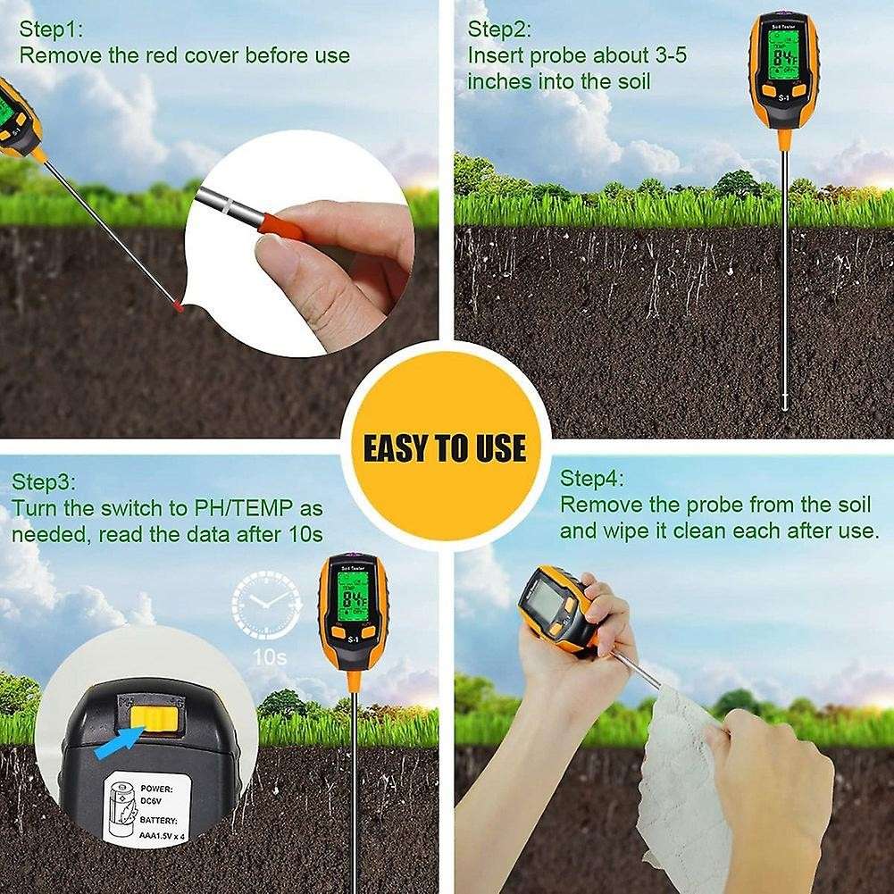 Soil Ph Meter, Digital Plant Moisture Meter with Ph/temperature/light