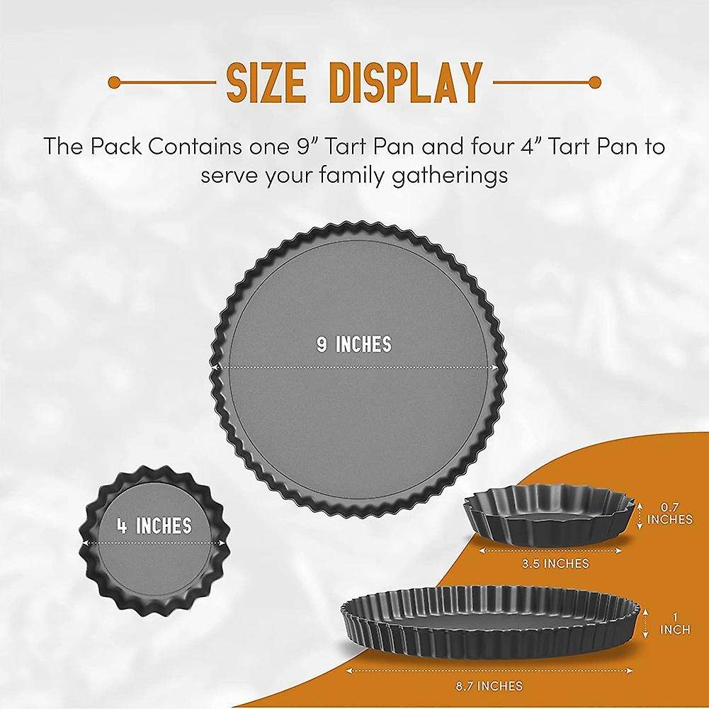 Set Of 5 Tart Pan - Includes 9 Inch Tart Pan & 4 Inch Mini Tart Pans