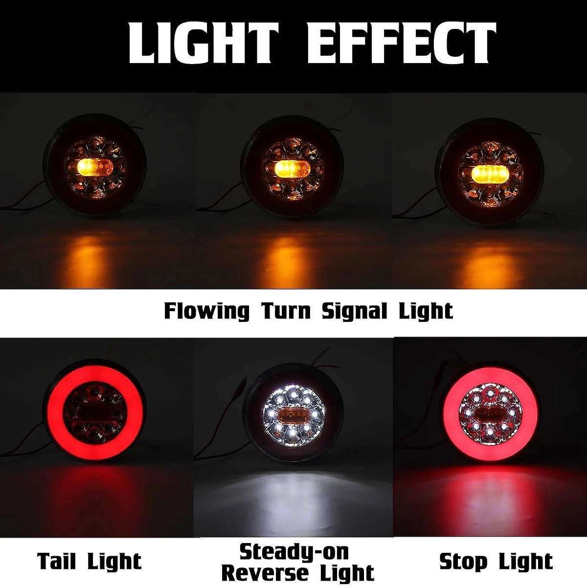 Round Led 4 In 1 Truck Tail Light 12-24v for Trailer Lorry Rv