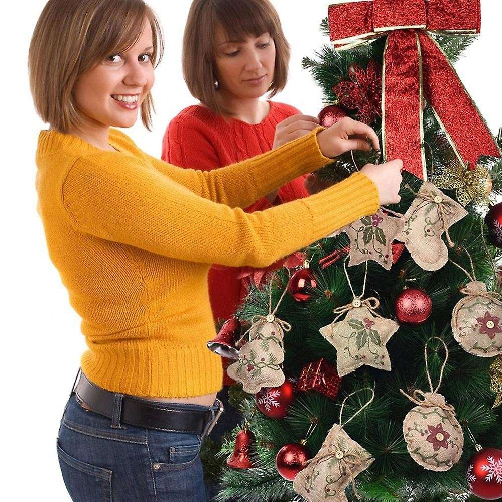 12pc Christmas Tree Burlap Hanging,ball Stocking Shaped Hanging Decor