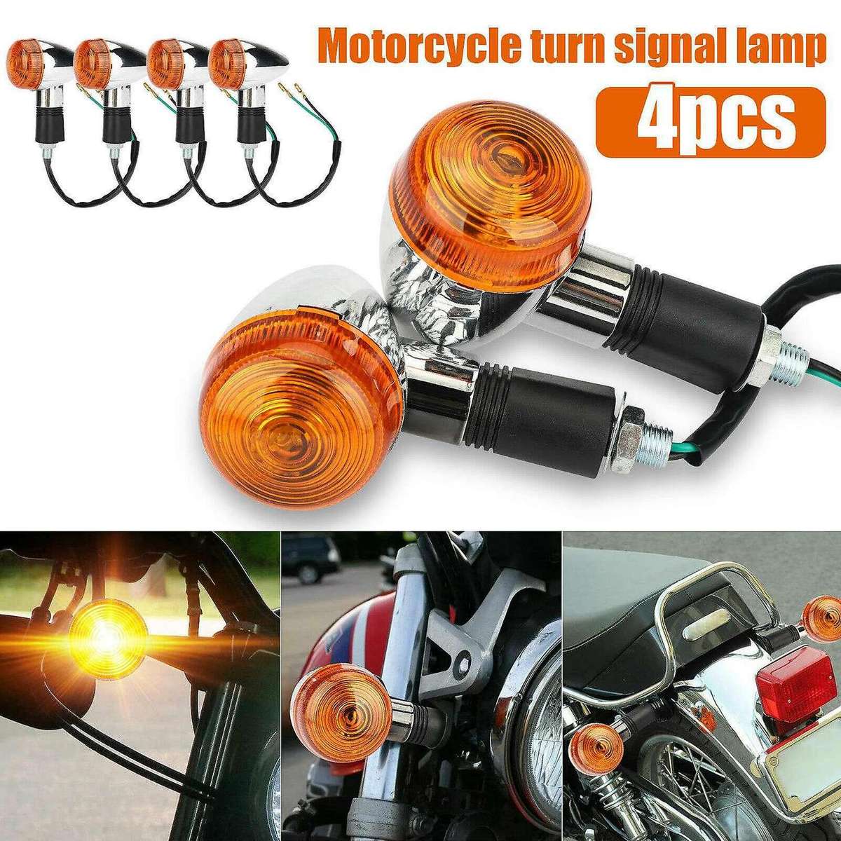 4pcs Motorcycle Turn Signals Amber Led Indicator for Yamaha Suzuki