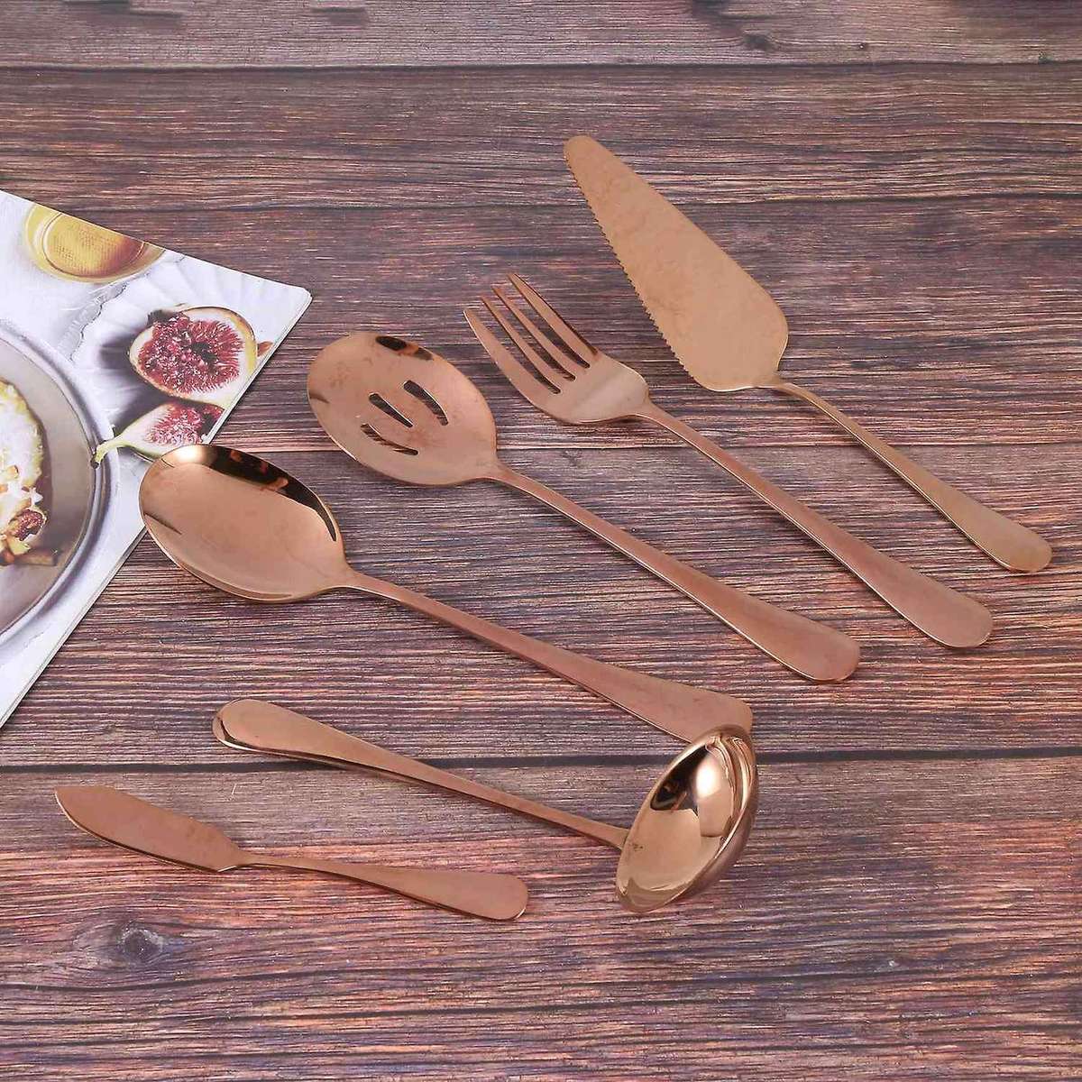6-piece Serving Flatware Silverware Set,serving Utensil Set,rose Gold