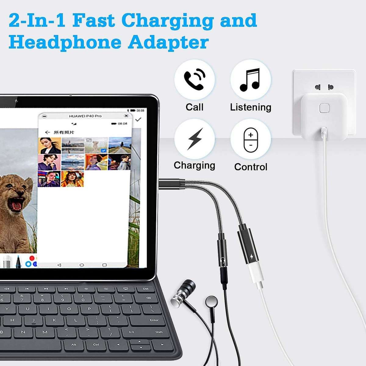 Usb C to 3.5mm Headphone Jack Adapter 2 In 1,audio Cable Black