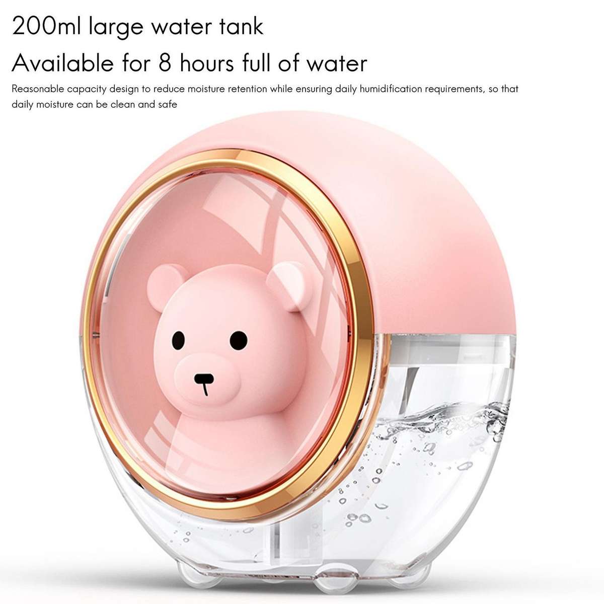 200ml Usb Humidifier Household Colorful Night Light Space Bear Pink
