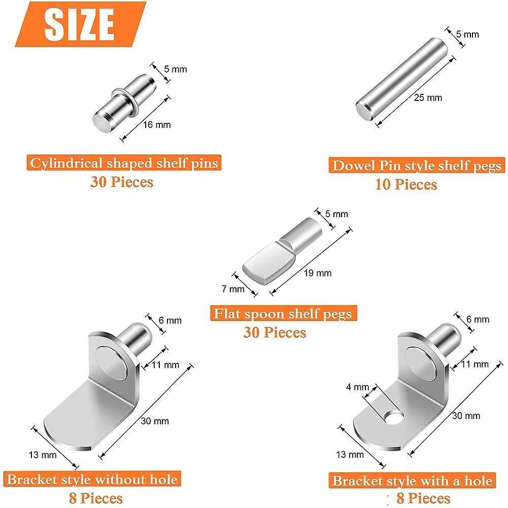 86 Pieces 5 Styles Shelf Pins Kit,nickel Plated Shelf Bracket Pegs