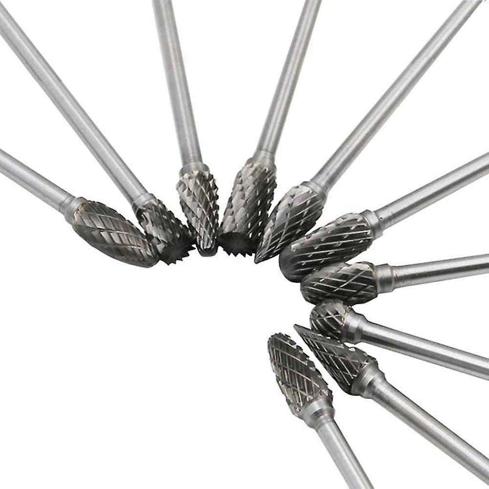 10pc 4 Inch Long Double Cut Tungsten Solid Carbide Rotary Burrs Set