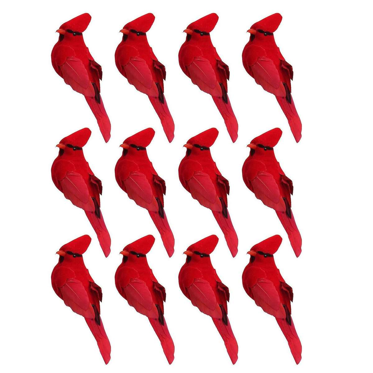 12pcs Clip-on Artificial Red Christmas Ornaments Feathered Bird Xmas