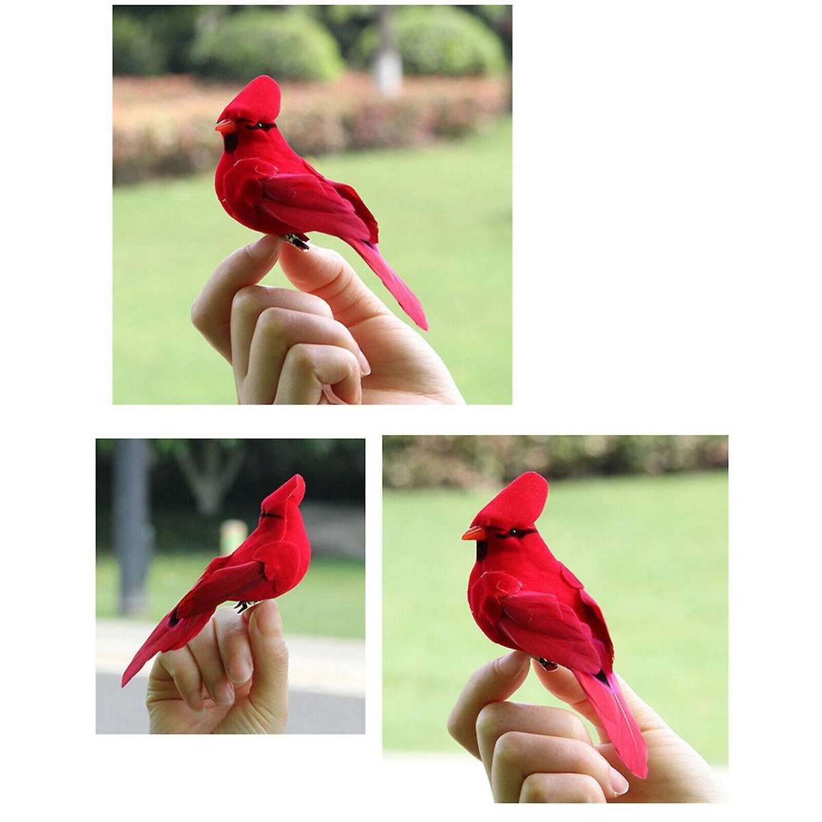 12pcs Clip-on Artificial Red Christmas Ornaments Feathered Bird Xmas