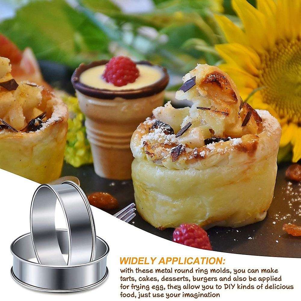 10 Pcs Double Rolled Tart Rings Stainless Steel Round for Food Baking