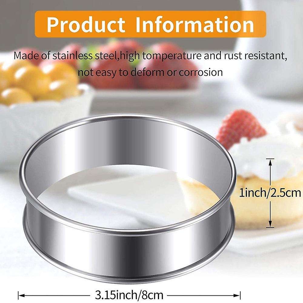 10 Pcs Double Rolled Tart Rings Stainless Steel Round for Food Baking