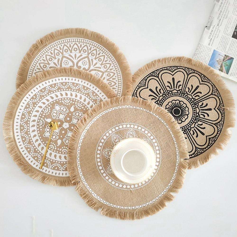 4pcs Woven Placemats Portable Tassel Placemats (a)