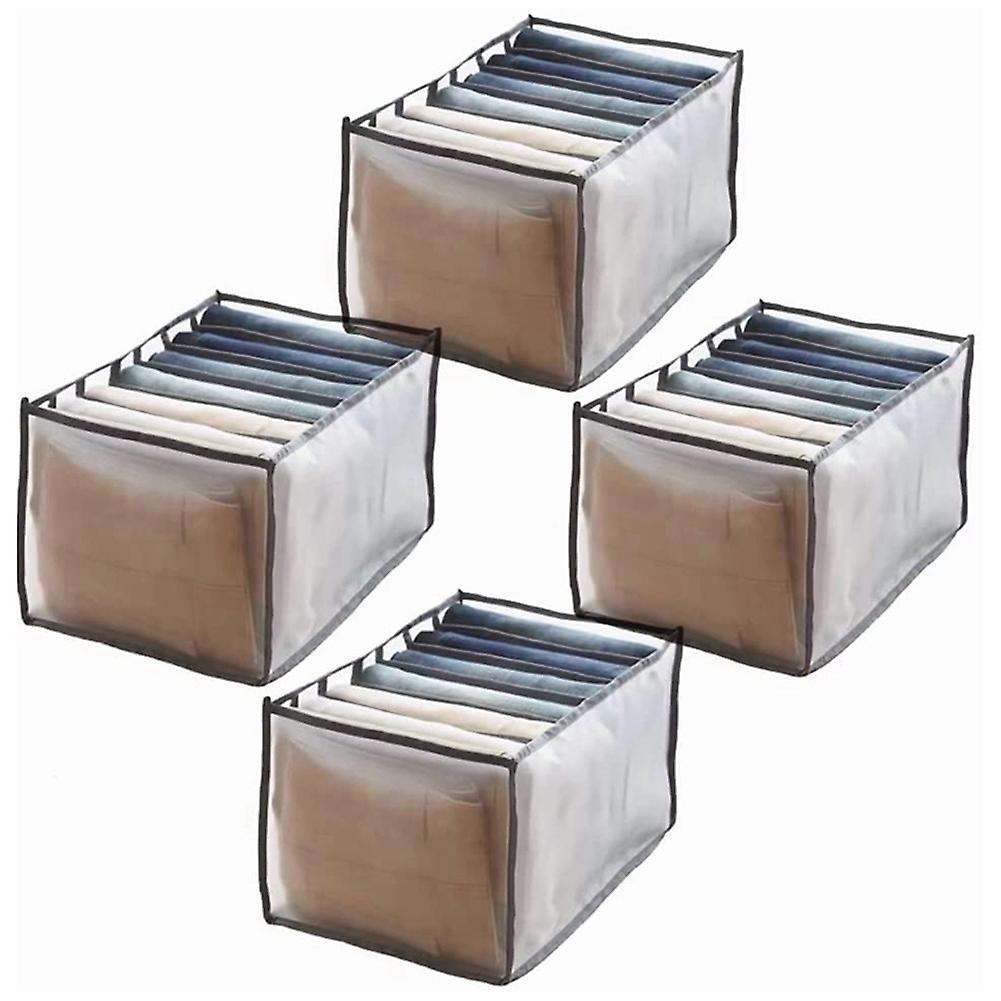 4pcs Wardrobe Storage Organiser, Jeans Compartment Storage Box Grey
