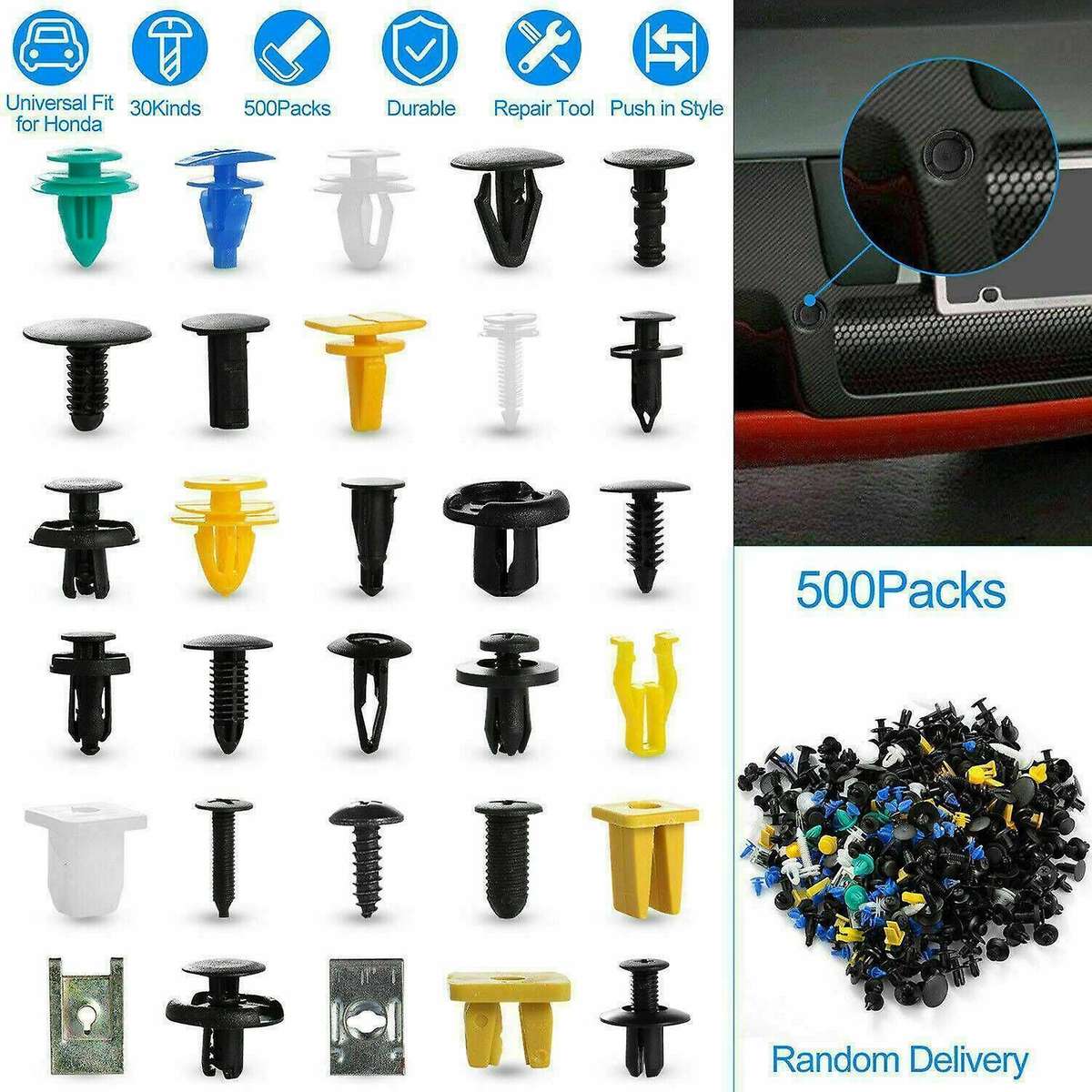 500pcs Car Clips+emoval Tool for Auto Bumper Door Panel Fender