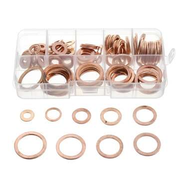 100Pcs Assorted Copper Sealing Solid Gasket Washer Sump Plug Oil For Boat Crush Flat Seal Ring Tool