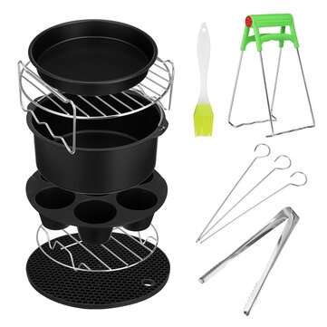 10Pcs/Set Air Fryer Accessories Baking Pan Pizza Tray Pot Cage Dish Rack (SIZE: 7INCH)