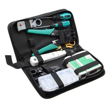 11pcs Network Combination PC Cable Wire Tester Crimping Cutter Punch Tools Kit Set