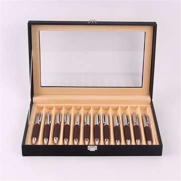 12 Slots Fountain Pen Display Case Holder Leather Storage Collector Organizer Box (COLOR.: BLACK)