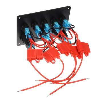 12/24V 5 Gang Blue LED Rocker Switch Panel Dual USB Car Boat Marine RV Truck ON-OFF