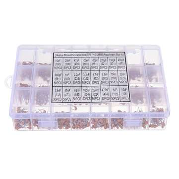 1200pcs 24 Values 50V 10pF-10uF Monolithic Ceramic Capacitor Assorted Kit