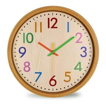 12inch Nordic Creative Wood Grain Colorful Silent Quartz Hanging Wall Clock for Living Room Home Dec